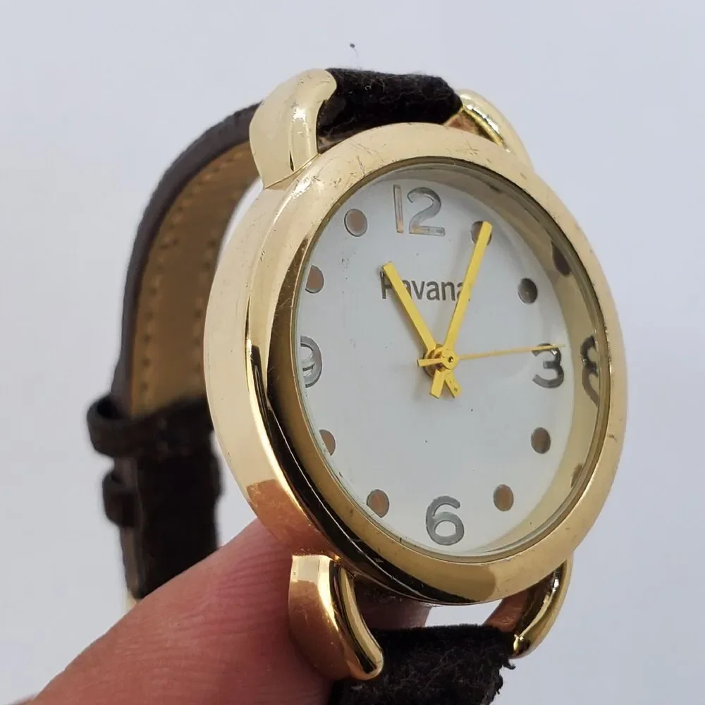 Pavana 32MM Watch Women‎ White Dial Black Suede Leather Bands New Battery